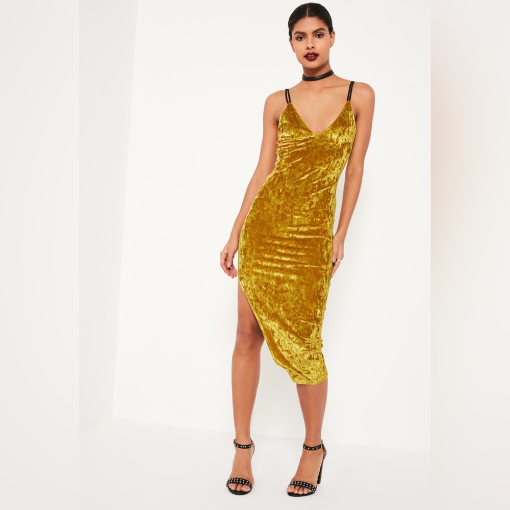 Missguided Gold Velvet Midi Slip Dress